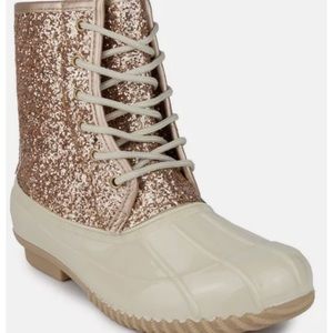 Sugar Women’s Glitter Duck Boots Skipper Rose Gold/ Off White 8M NEW